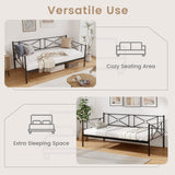 Twin Metal Daybed Frame with Heavy-Duty Metal Slats Support and Guardrails-Black