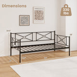 Twin Metal Daybed Frame with Heavy-Duty Metal Slats Support and Guardrails-Black