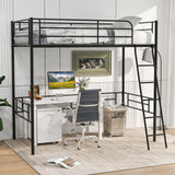 Twin Metal Loft Bed Frame with Ladder and Metal Slats Support-Black