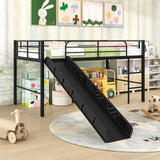 Twin Metal Loft Bed with Slide Safety Guardrails and Built-in Ladder