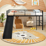 Twin Metal Loft Bed with Slide Safety Guardrails and Built-in Ladder