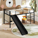 Twin Metal Loft Bed with Slide Safety Guardrails and Built-in Ladder