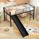 Twin Metal Loft Bed with Slide Safety Guardrails and Built-in Ladder