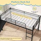 Twin Metal Loft Bed with Slide Safety Guardrails and Built-in Ladder