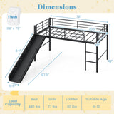 Twin Metal Loft Bed with Slide Safety Guardrails and Built-in Ladder
