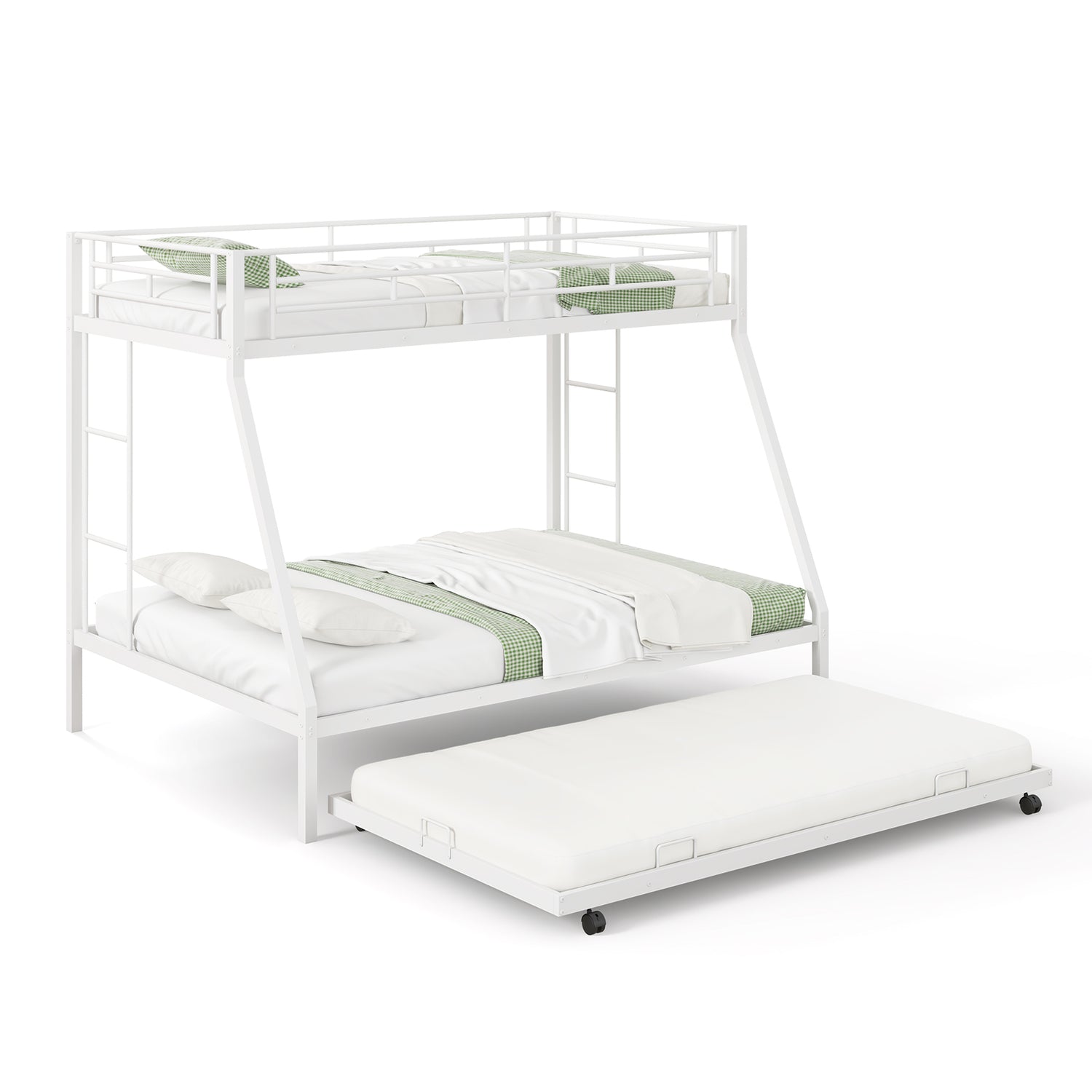 Twin Over Full Bunk Bed Frame with Trundle for Guest Room