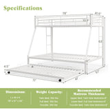 Twin Over Full Bunk Bed Frame with Trundle for Guest Room