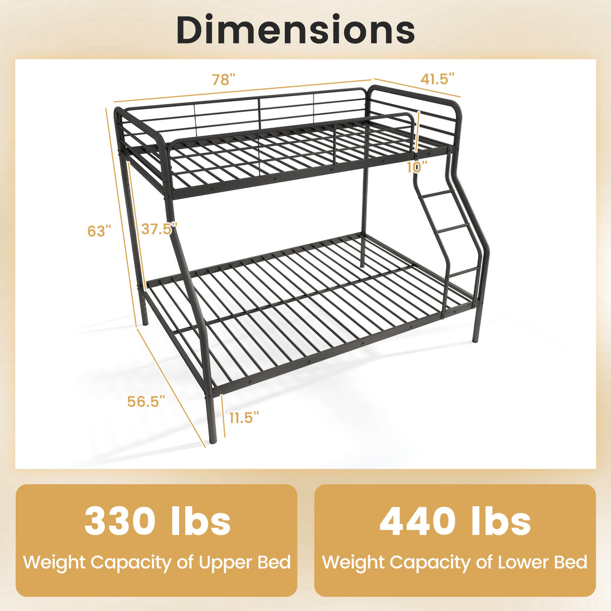 Twin Over Full Bunk Bed with Ladder and Full-length Guardrails
