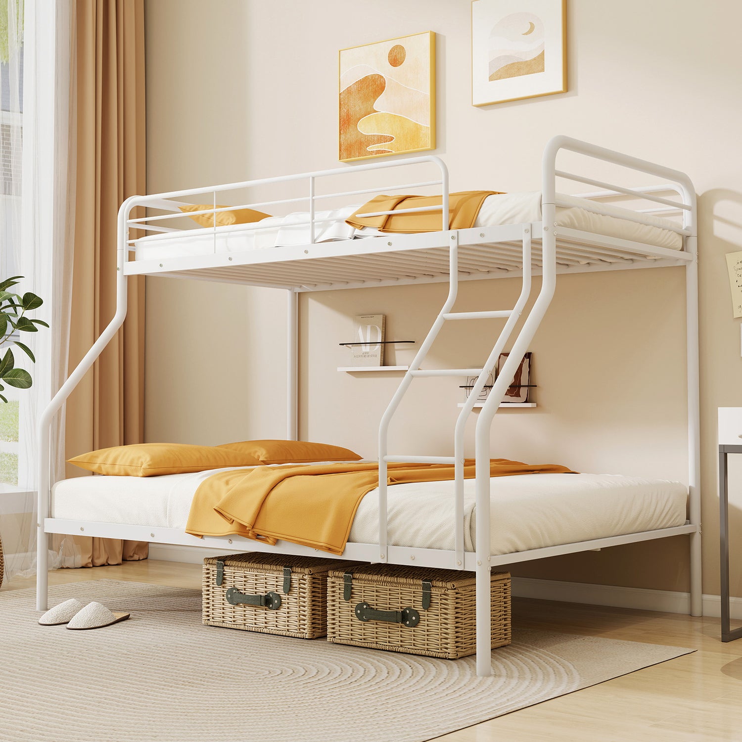 Twin Over Full Bunk Bed with Ladder and Full-length Guardrails