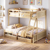 Twin Over Full Bunk Bed with 3-Step Ladder and Full-Length Guardrails
