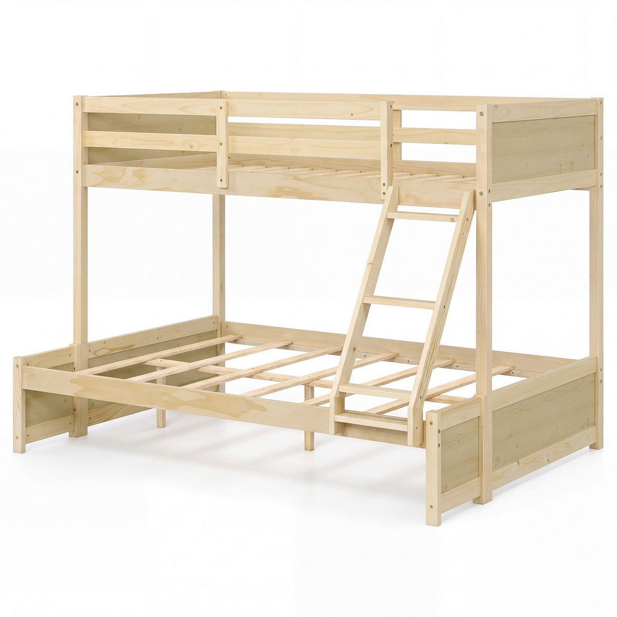 Twin Over Full Bunk Bed with 3-Step Ladder and Full-Length Guardrails