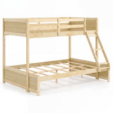 Twin Over Full Bunk Bed with 3-Step Ladder and Full-Length Guardrails