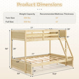 Twin Over Full Bunk Bed with 3-Step Ladder and Full-Length Guardrails