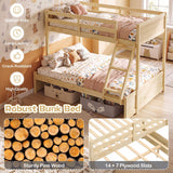 Twin Over Full Bunk Bed with 3-Step Ladder and Full-Length Guardrails