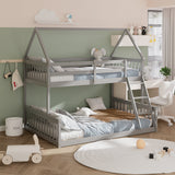 Twin Over Full House Bunk Bed with Ladder and Guardrails