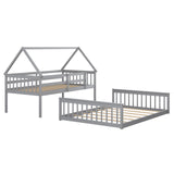 Twin Over Full House Bunk Bed with Ladder and Guardrails