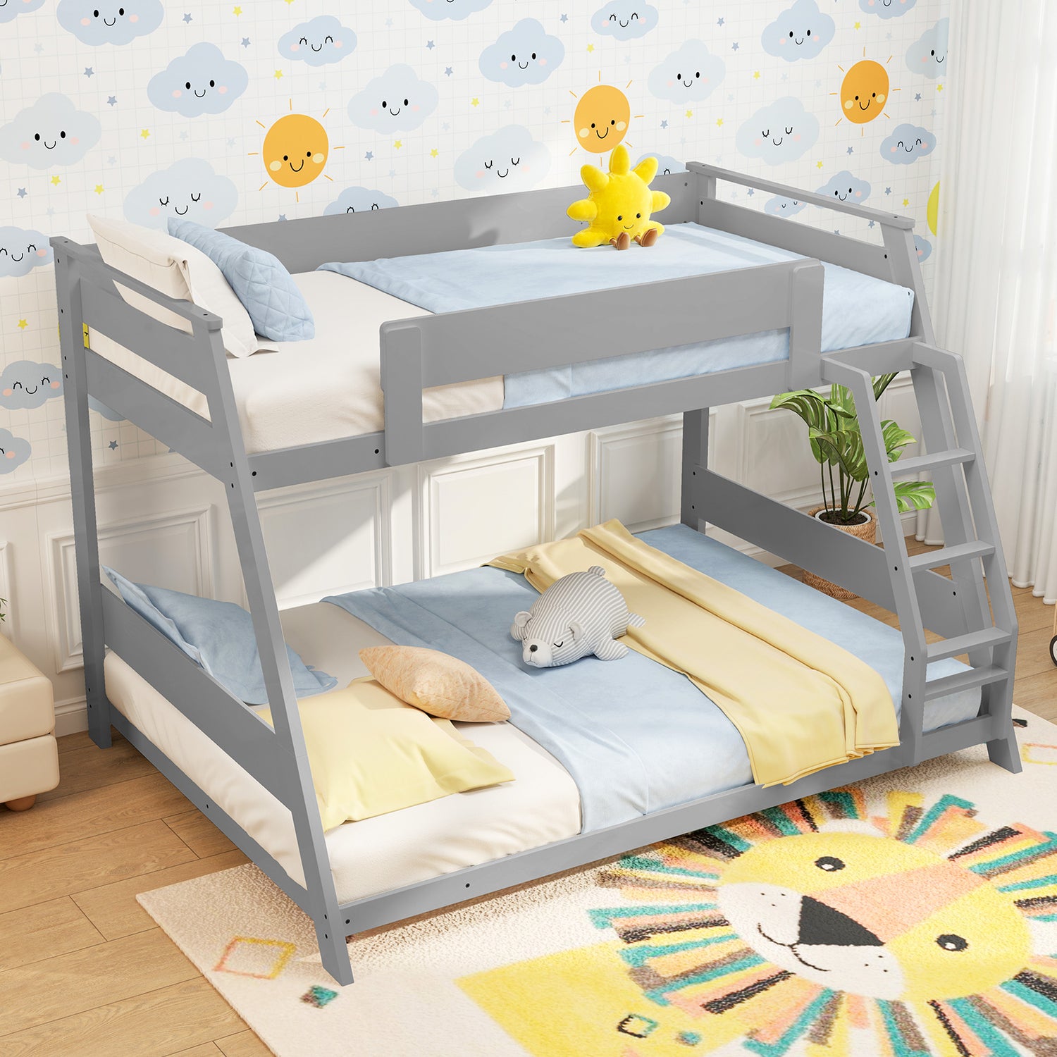 Twin Over Full Low Bunk Bed with Reversible Ladder