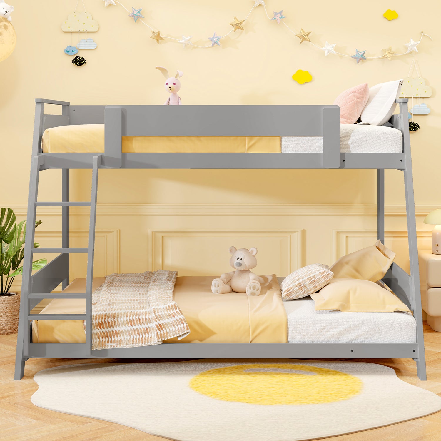 Twin Over Full Low Bunk Bed with Reversible Ladder