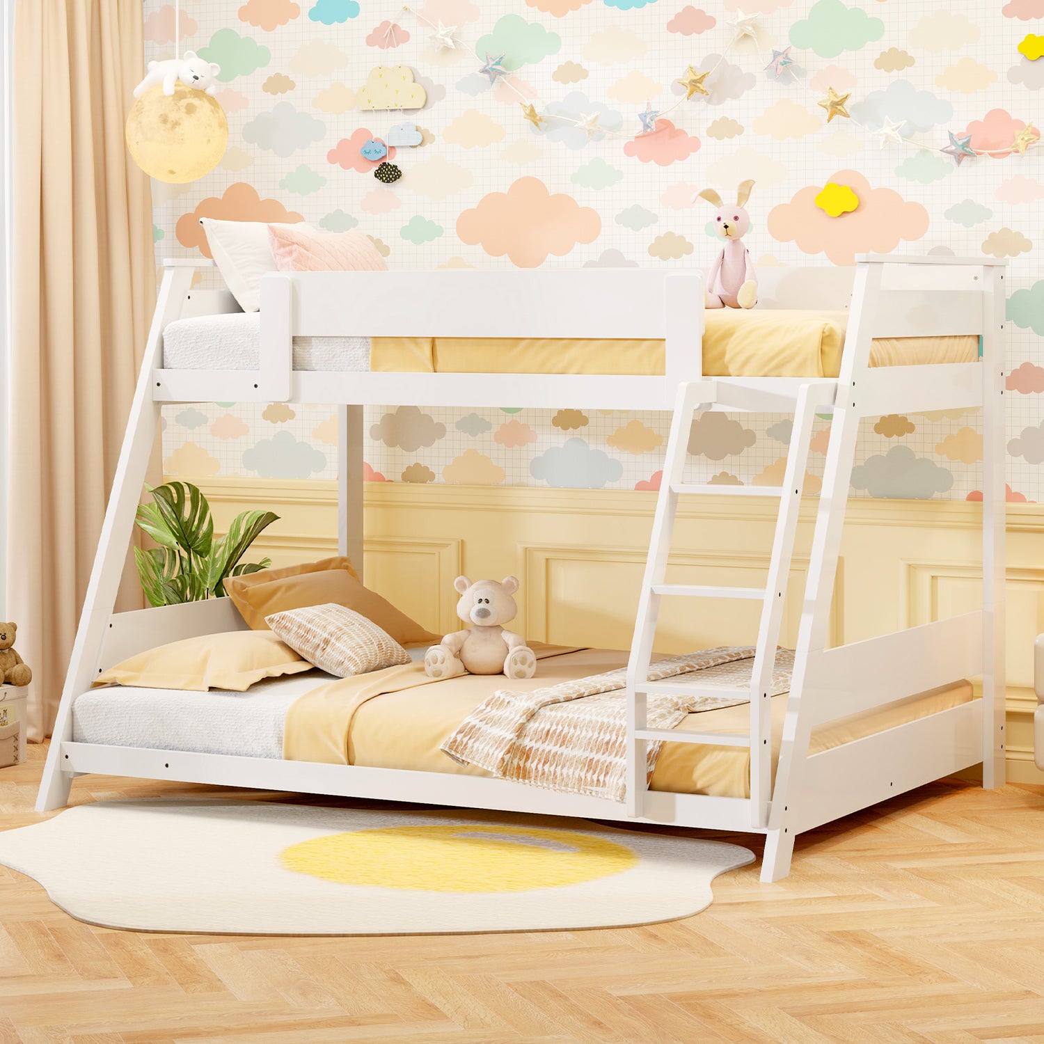 Twin Over Full Low Bunk Bed with Reversible Ladder