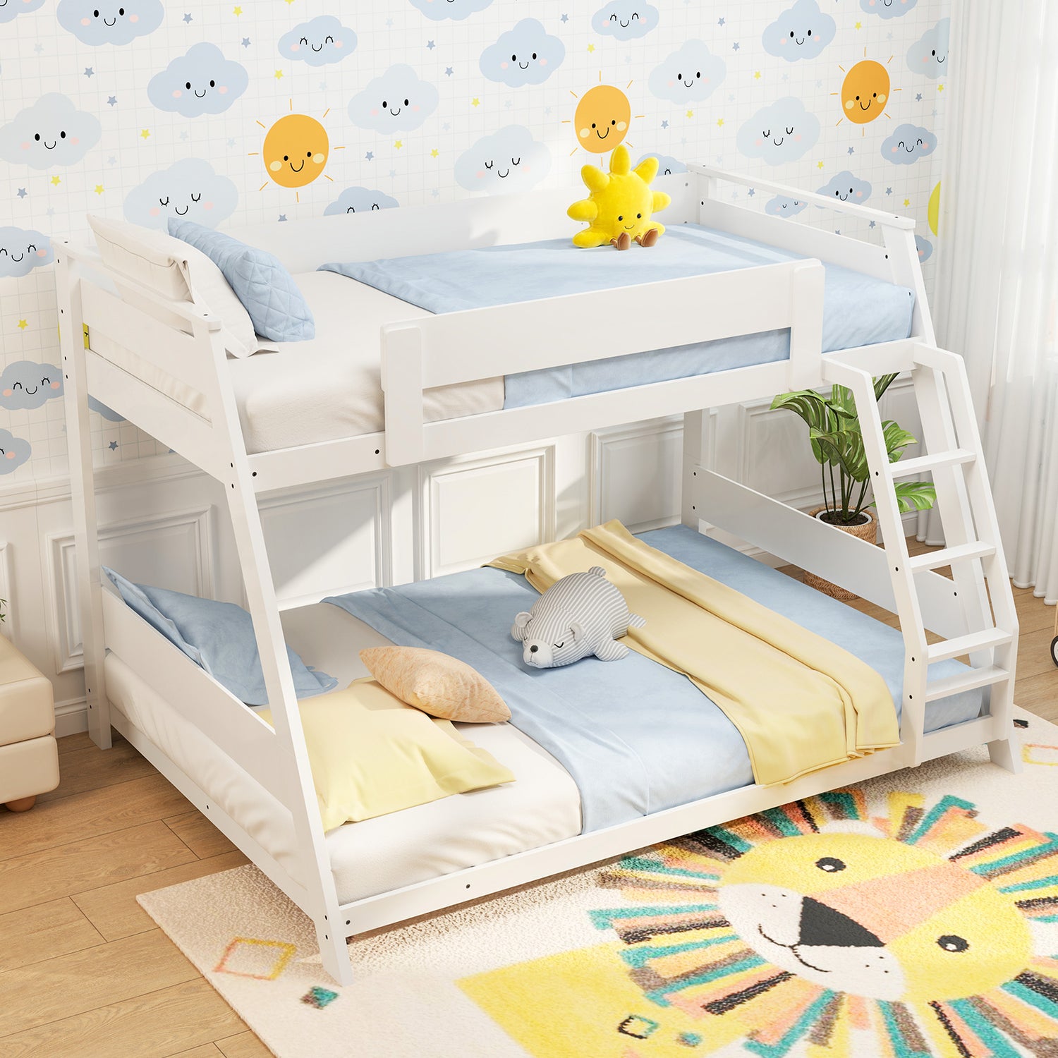 Twin Over Full Low Bunk Bed with Reversible Ladder