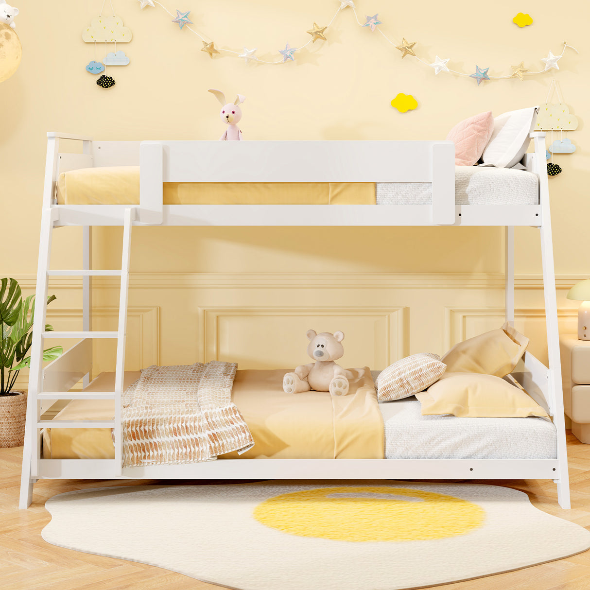 Twin Over Full Low Bunk Bed with Reversible Ladder