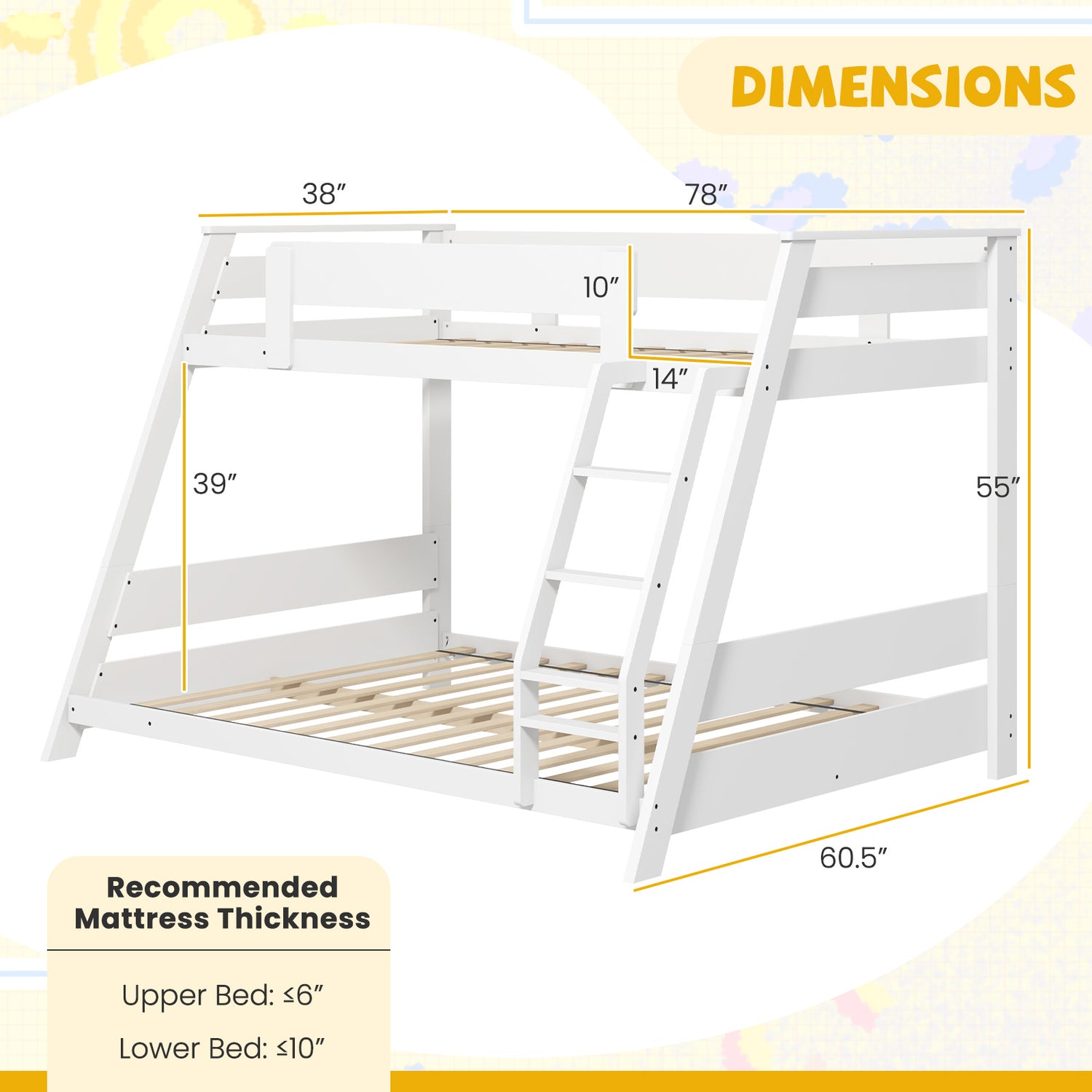 Twin Over Full Low Bunk Bed with Reversible Ladder