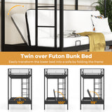 Twin Over Futon Bunk Bed with 2 Ladders and Safety Guardrails-Black