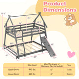 Twin Over Queen Bunk Bed Wooden Kids Bed with Climbing Nets and Ramp