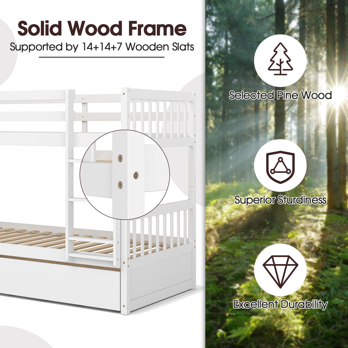 Twin Over Twin Bunk Bed with Pull-out Trundle and Ladder