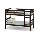 Solid Wood Twin Over Twin Bunk Bed Frame with High Guardrails and Integrated Ladder