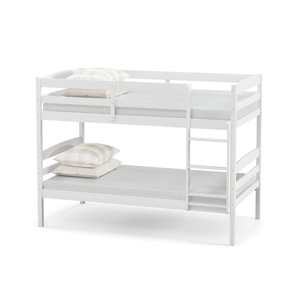 Solid Wood Twin Over Twin Bunk Bed Frame with High Guardrails and Integrated Ladder