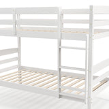 Solid Wood Twin Over Twin Bunk Bed Frame with High Guardrails and Integrated Ladder