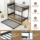 Twin Over Twin Bunk Bed with Trundle with Ladder and Full-length Guardrails-Black