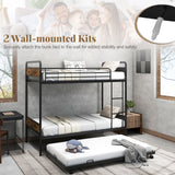 Twin Over Twin Bunk Bed with Trundle with Ladder and Full-length Guardrails-Black