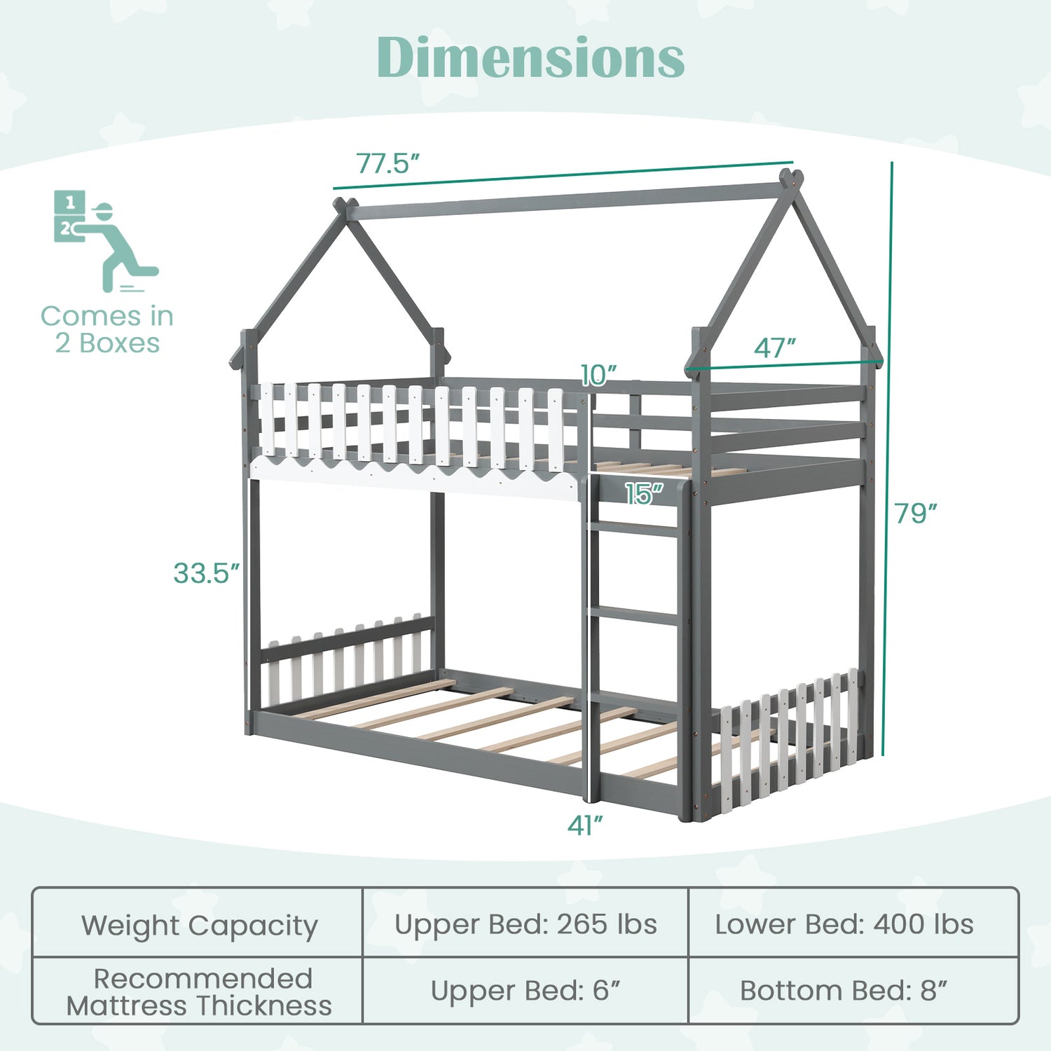 Twin Over Twin Bunk Bed with Fence and Ladder for Kids