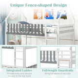 Twin Over Twin Bunk Bed with Fence and Ladder for Kids