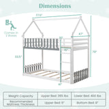 Twin Over Twin Bunk Bed with Fence and Ladder for Kids