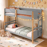 Twin Over Twin Bunk Bed with Ladder Convertible to 2 Twin Beds Toddler Wood Bunk Bed