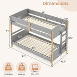 Twin Over Twin Bunk Bed with Ladder Convertible to 2 Twin Beds Toddler Wood Bunk Bed