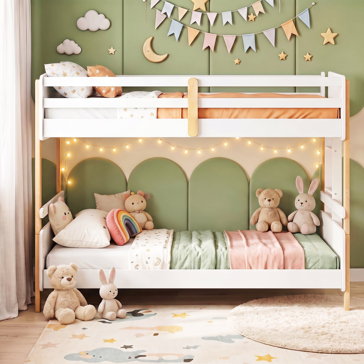Twin Over Twin Bunk Bed with Ladder Convertible to 2 Twin Beds Toddler Wood Bunk Bed