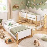 Twin Over Twin Bunk Bed with Ladder Convertible to 2 Twin Beds Toddler Wood Bunk Bed