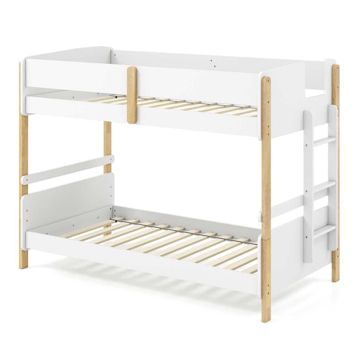 Twin Over Twin Bunk Bed with Ladder Convertible to 2 Twin Beds Toddler Wood Bunk Bed