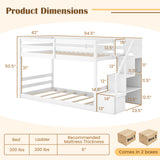 Twin Over Twin Low Bunk Bed with Storage Stairs Solid Wood Floor Bunk Bed Frame