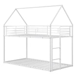 Twin Over Twin Metal Bunk Bed with Roof and Ladder