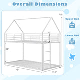 Twin Over Twin Metal Bunk Bed with Roof and Ladder
