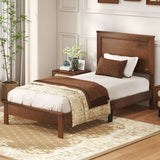 Twin Size Wooden Bed Frame with Headboard and Slat Support