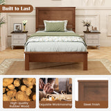 Twin Size Wooden Bed Frame with Headboard and Slat Support