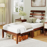 Full Size Bed Frame 15.5 Inch Solid Wood Platform Bed with Retro Headboard