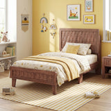 Twin/Full Size Bed Frame Mid Century with Woven Accent Headboard