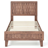 Twin/Full Size Bed Frame Mid Century with Woven Accent Headboard